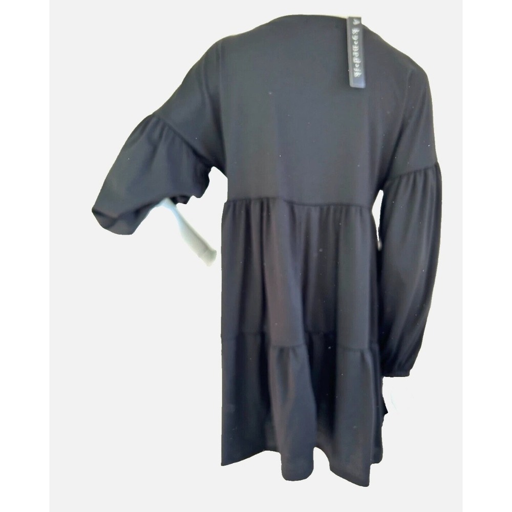 Kenedik Tiered Dress Size Large Black Knit Long Sleeve Short Soft Stretch NWT - Picture 3 of 8